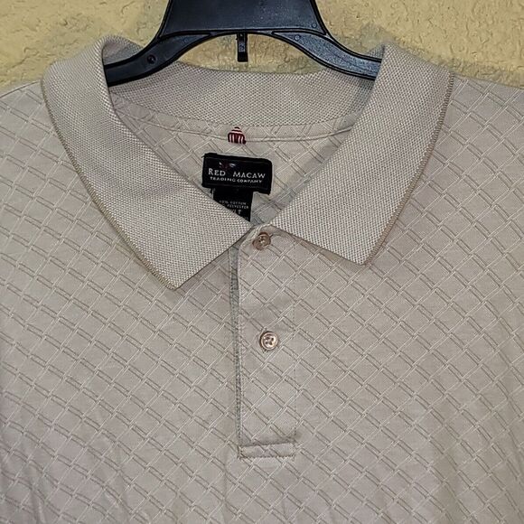 Red Macaw Mens Polo Shirt 3XLT Beige Patterned Short Sleeve - Picture 2 of 12